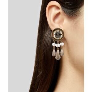 Stephen Dweck Topaz Crystal Beaded Drop Dangle Chandelier Clip On Earrings